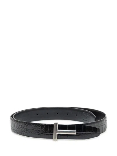 TOM FORD TOM FORD TOM FORD BLACK LEATHER BELT WITH LOGO BUCKLE