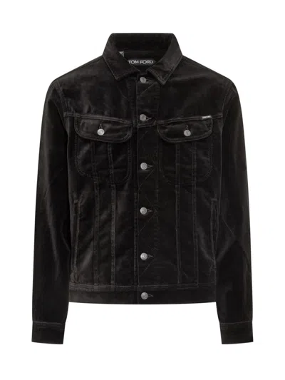 Tom Ford Icon Velvet Denim Jacket In Black