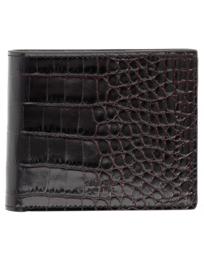 Tom Ford Croc Leather Wallet In Brown
