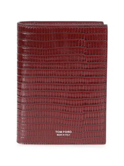 Tom Ford Crocodile Effect Passport Wallet In Burgundy