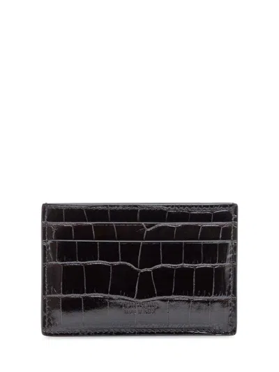 Tom Ford Crocodile Print Leather Card Holder In Black