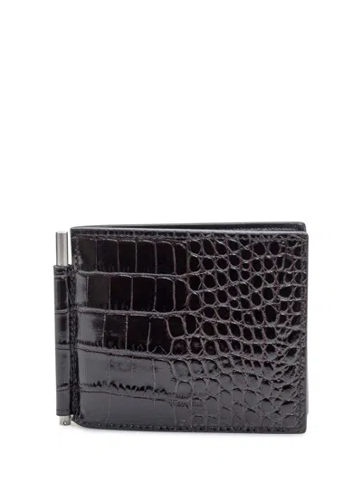 Tom Ford Crocodile Print Leather Wallet In Brown