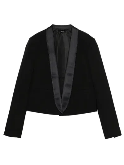 Tom Ford Bi-color Single Breasted Shawl Lapel Cropped Tuxedo Jacket In Black