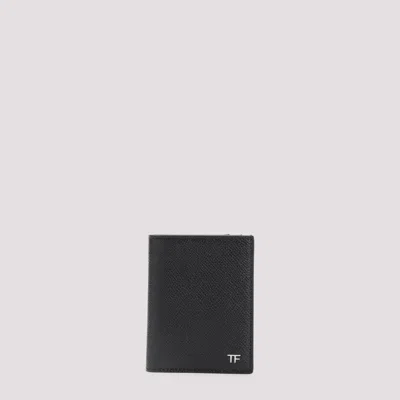Tom Ford Grained Leather Folding Cardholder In Black