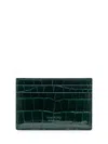 Tom Ford Leather Card Holder With Crocodile Effect In Green