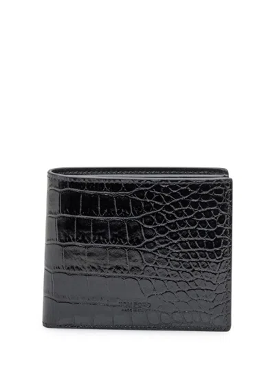 Tom Ford Leather Wallet With Crocodile Effect In Black