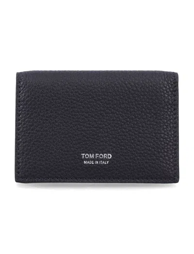 Tom Ford T Line Business Card Holder Black And Silver In Blue