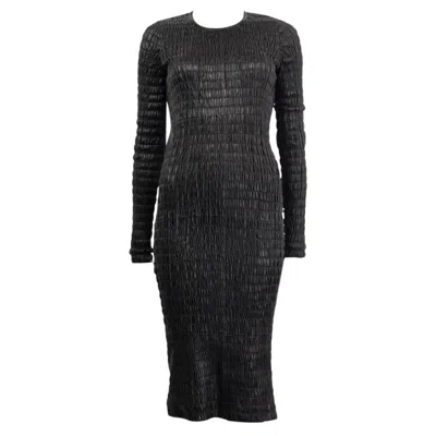 Pre-owned Tom Ford Tom Frod Black Leather Smocked Long Sleeve Sheath Dress 38 Xs