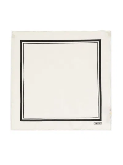 Tom Ford Square-print Pocket Scarf In White