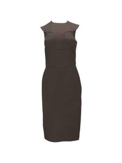 Tom Ford Tonal-stitched Cap-sleeved Fitted Midi Dress In Brown