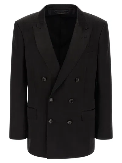 Tom Ford Tone-on-tone Polka Dot Blazer In Black