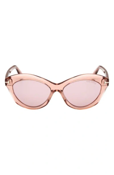 Tom Ford Toni 55mm Oval Sunglasses In Shiny Light Rose / Pink Silver