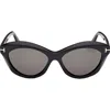 Tom Ford Toni 55mm Polarized Oval Sunglasses In Shiny Black/smoke