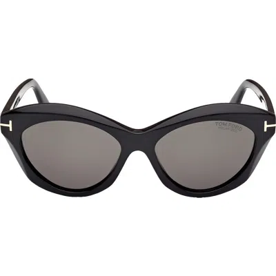 Tom Ford Toni 55mm Polarized Oval Sunglasses In Shiny Black/smoke