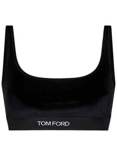 Tom Ford Stretch Lustrous Velour Signature Bralette Clothing In Black
