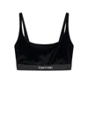 Tom Ford Midnight Blue Velvet U-neck Top With Logo Underband In Black