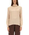 Tom Ford Light Brown Solid Mock Collar Top In White