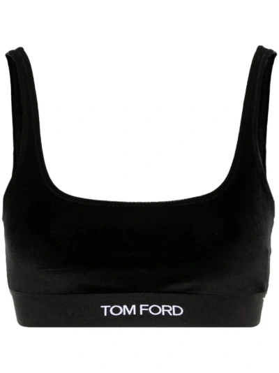 Tom Ford Logo Band Velvet Bralette In Black