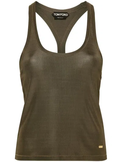 Tom Ford Brown Scoop Neck Tank Top In Green