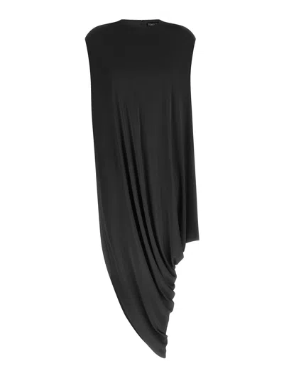 Tom Ford Asymmetric Hem Draped Sleeveless Cap Top In Black