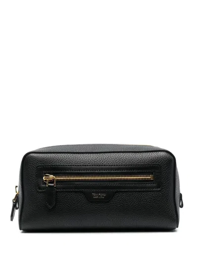 Tom Ford Top Zip Clutch Wallet With Front Pocket - Men's Accessory In Black