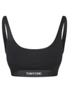 Tom Ford Midnight Blue Velvet U-neck Top With Logo Underband In Black