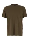 Tom Ford Military Green Crewneck T-shirt With Tf Embroidery In Lyocell And Cotton Blend Man In Green
