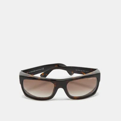 Pre-owned Tom Ford Tortoise Brown Gradient Tf440 Toby Rectangle Sunglasses