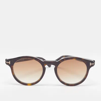 Pre-owned Tom Ford Tortoise Brown Tf5887 B Eco Round Sunglasses