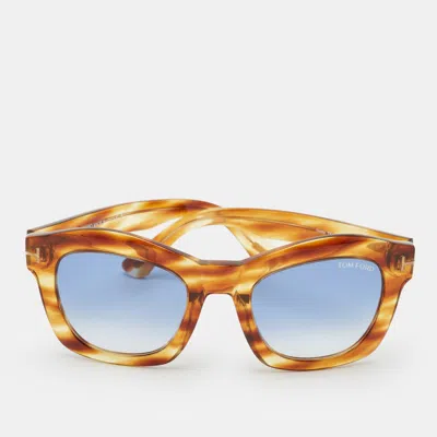 Pre-owned Tom Ford Tortoise Brown/blue Gradient Tf431greta Square Sunglasses
