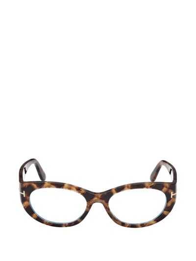 Tom Ford Tortoise Round Glasses In Brown
