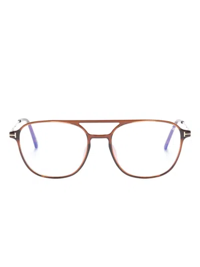 Tom Ford Tortoiseshell-effect Pilot-frame Glasses In Braun
