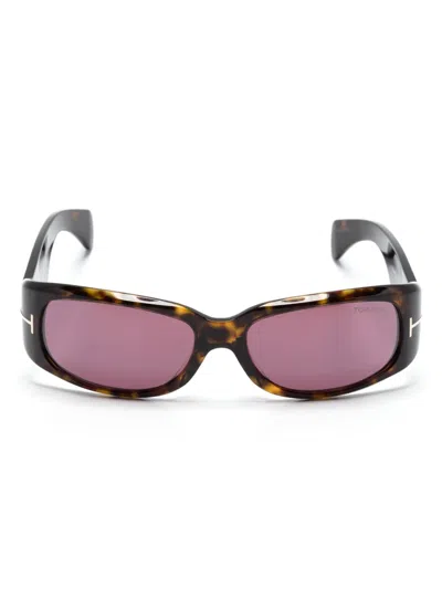 Tom Ford Tortoiseshell-effect Rectangle-frame Sunglasses In Brown