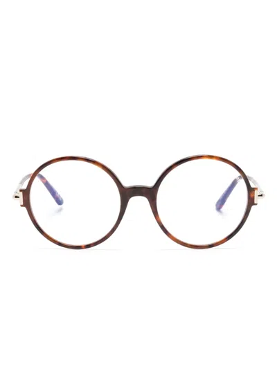 Tom Ford Tortoiseshell-effect Round-frame Glasses In Brown
