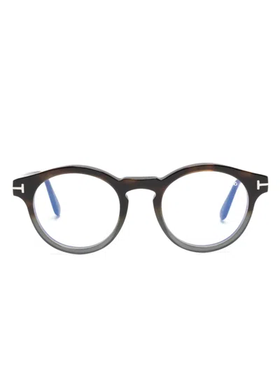 Tom Ford Tortoiseshell-effect Round-frame Glasses In Burgundy
