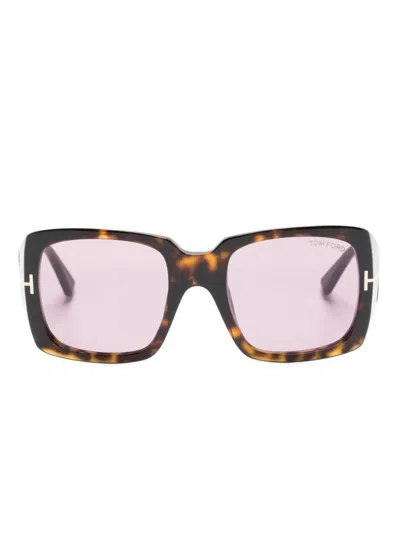 Tom Ford Tortoiseshell Effect Square Frame Sunglasses In Brown