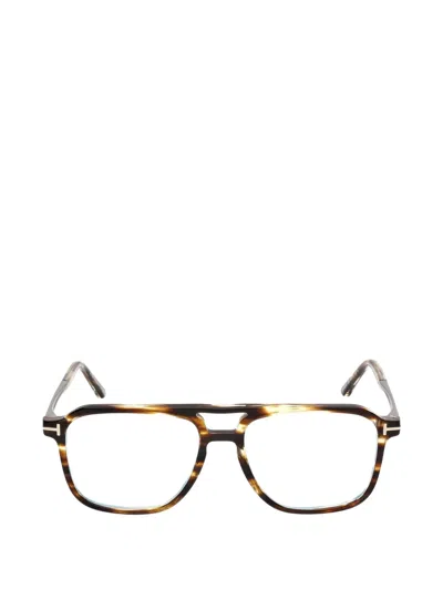 Tom Ford Tortoiseshell-effect Pilot-frame Glasses In Braun