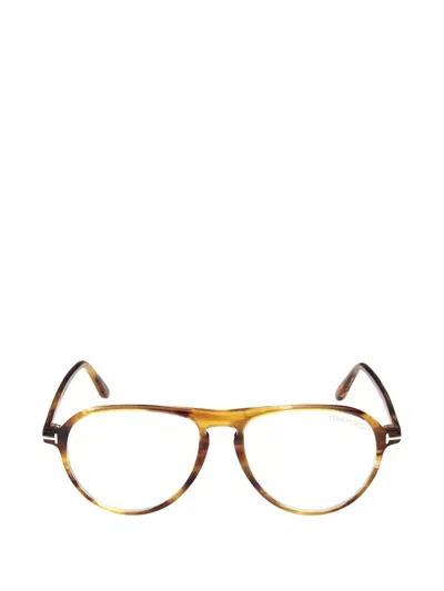 Tom Ford Tortoiseshell-effect Pilot-frame Glasses In Brown