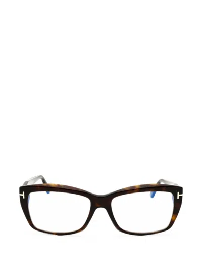 Tom Ford Tortoiseshell-effect Rectangle-frame Glasses In Brown