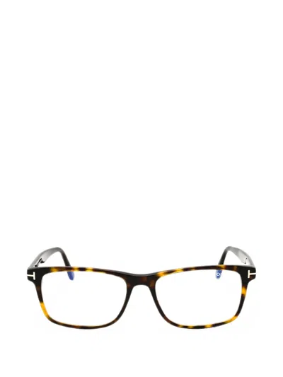 Tom Ford Tortoiseshell-effect Rectangle-frame Glasses In Brown