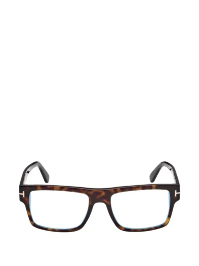 Tom Ford Tortoiseshell-effect Rectangle-frame Glasses In Brown