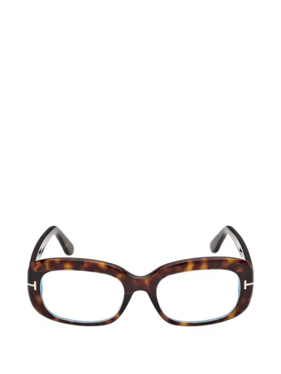 Tom Ford Tortoiseshell-effect Rectangle-frame Glasses In Brown