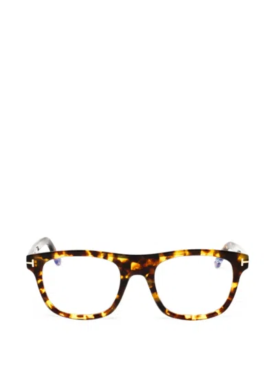 Tom Ford Tortoiseshell-effect Rectangle-frame Glasses In Brown