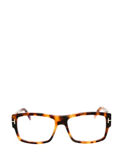 Tom Ford Tortoiseshell-effect Rectangle-frame Glasses In Brown