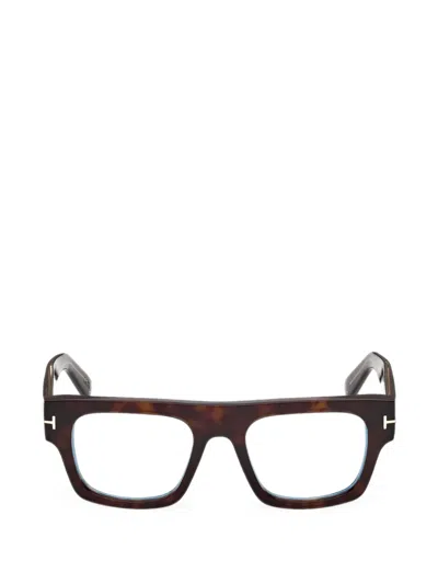 Tom Ford Tortoiseshell-effect Rectangle-frame Glasses In Brown
