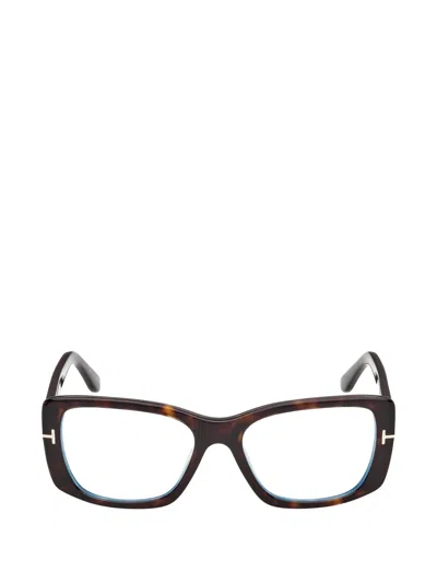 Tom Ford Tortoiseshell-effect T-logo Glasses In Brown