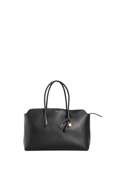 Tom Ford Logo Smooth Leather Duffle Bag In Black