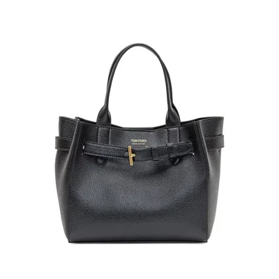Tom Ford Hammered Leather Tote Bag In Black