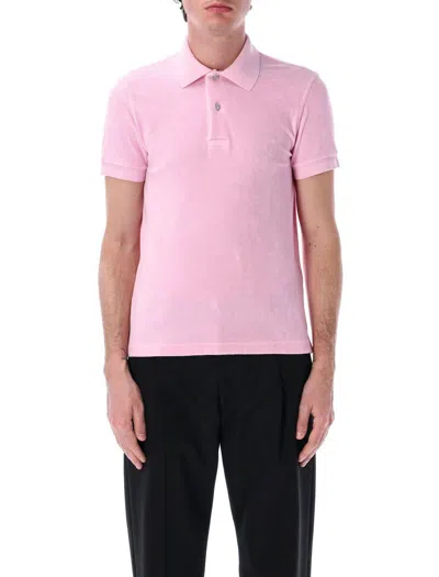 Tom Ford Slim-fit Cotton-blend Terry Polo Shirt In Pink
