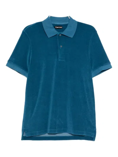 Tom Ford Towelling Polo In Blue